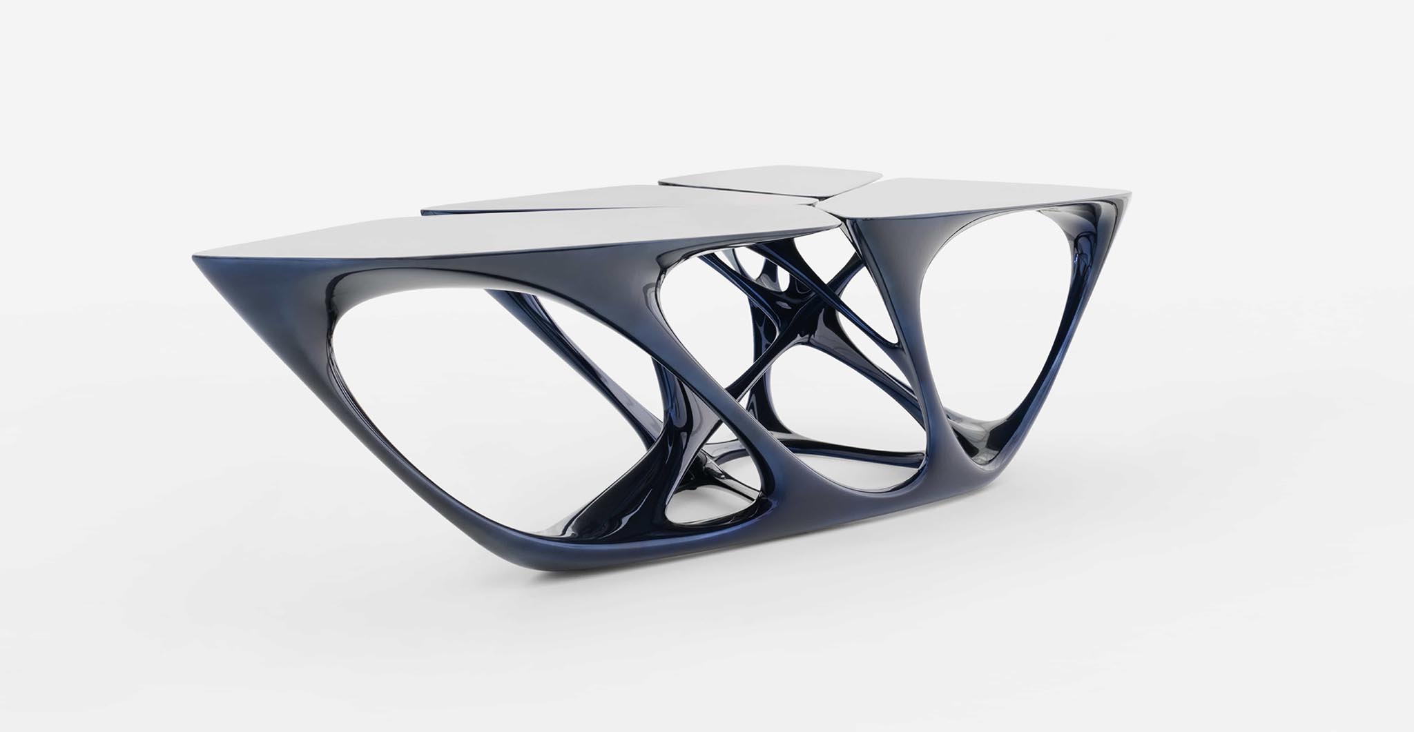 black architectural polyurethane and fiberglass table by Zaha Hadid
