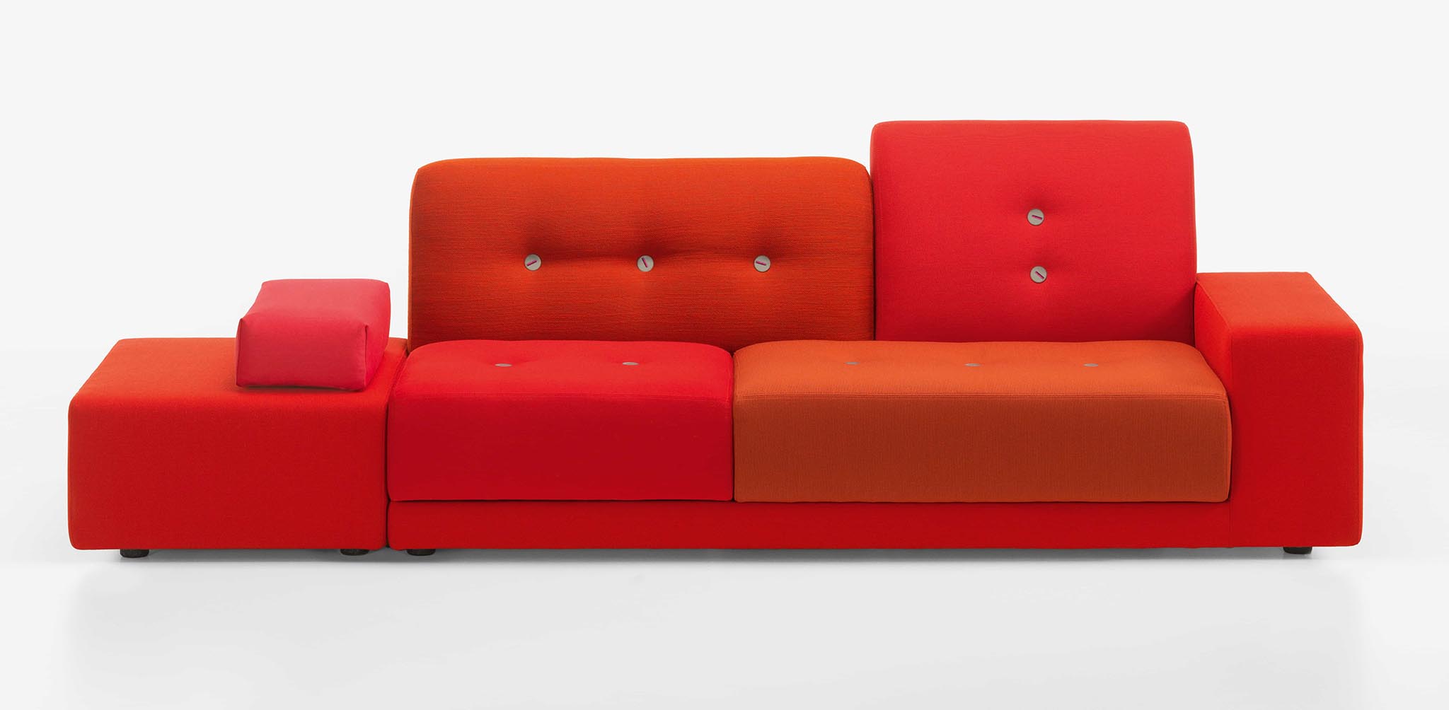 red upholstered modular polder sofa by Hella Jongerius
