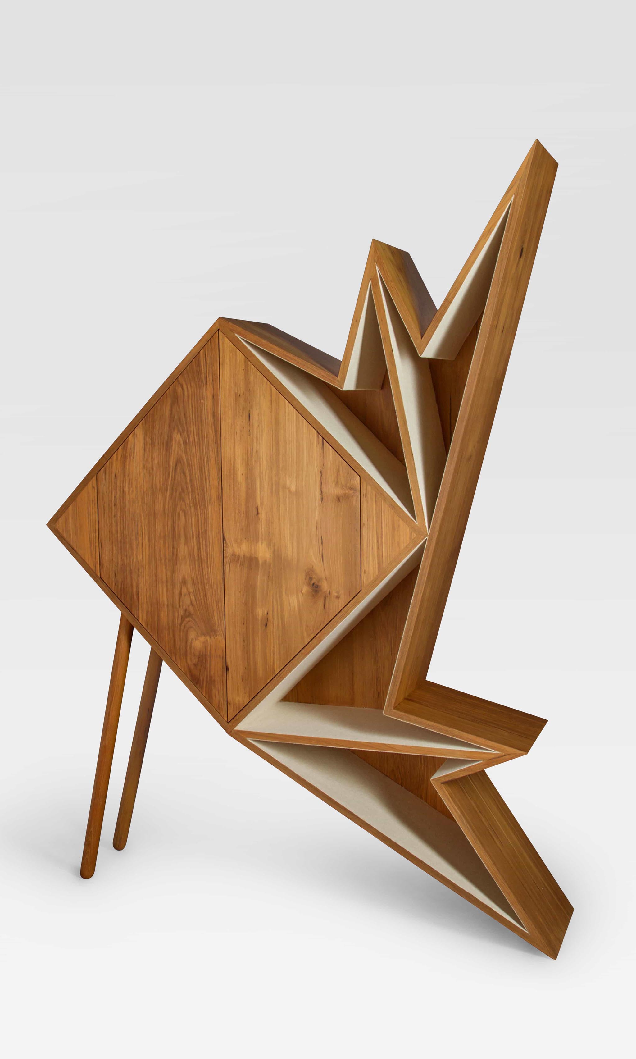 contemporary origami-inspired wooden Oru cabinet by Aljoud Lootah