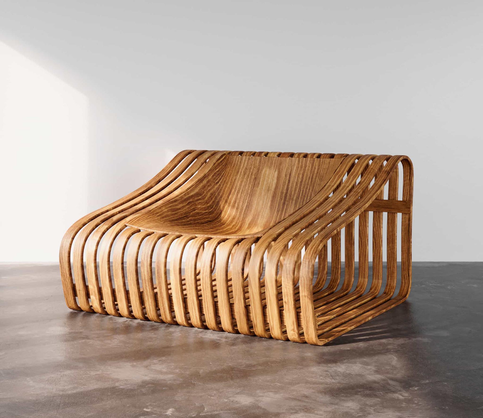 minimalist sculptural wooden chair by Mimi Shodeinde
